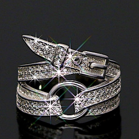 STERLING SILVER BUCKLE ZIRCON RING - Picture 1 of 14